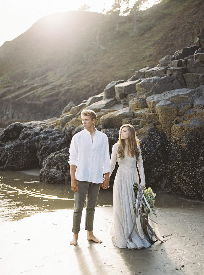 bride and groom at their oregon coast indian beach elopement