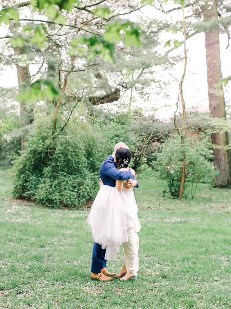 bride and groom embrace 